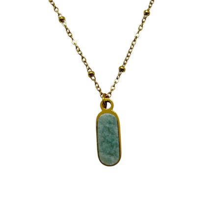 necklace steel gold oval stone light blue15